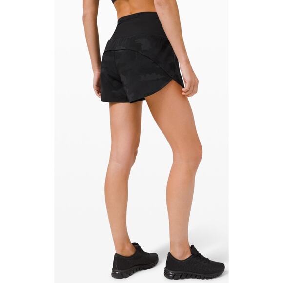 Lululemon Speed Up High Rise Short 4" Tall Lined size 4 Black Camo EUC - Picture 1 of 11